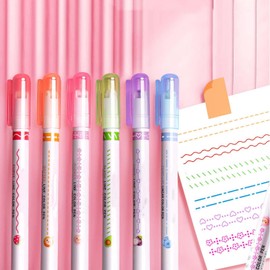 Curve Highlighters Premium Set of 6 Special Pens with 6 Bright Colours and Various Attractive Curve Shapes for Scrapbooking, Journaling, Notes, Planners, Calendars and Office Applications