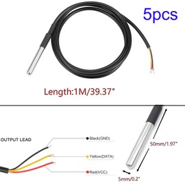 VISSQH 5 PcsTemperature Sensor,digital temperature sensor, stainless steel temperature sensor waterproof probe temperature sensor for temperature monitoring
