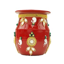 Brass Kalash Lota Pot Utensil Drinkware for Pooja Puja Kit Indian Traditional Navratri Festival Decoration Decor Purpose for Temple Home Office Pure Brass Vessel Lota Gift Pooja Item (Size: -4 Inches