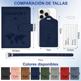 Fundas de Pasaporte con Bloqueo RFID, Porta de Pasaporte de Cuero PU, Fundas para Pasaporte Impermeables, Funda magnética portátil para pasaporte, con Etiqueta de Equipaje, Unisex (Azul oscuro)