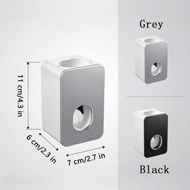 Toothpaste Squeezer Holder, 2 Pieces Automatic Toothpaste Squeezer, Wall Mounted Toothpaste Dispenser, Wall Mounted Toothpaste Holder, for Shower, Bathroom, Sink (Black + Grey)