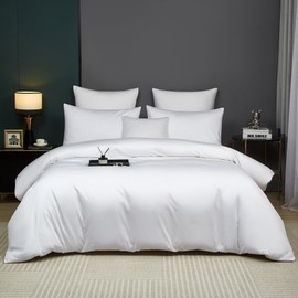 DXHOME Mako Satin Bed Linen 135 x 200 cm White Plain Cotton Lyocell Silk Duvet Cover Set 300TC Oeko-Tex 100 Bed Linen 2-Piece for Single Bed with Zip and 80 x 80 cm Pillowcase