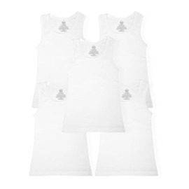 Label Cutters Boys 5 Pack Vests White 100% Cotton Regular & Husky Fit Sleeveless Ribbed Knit 10 to 16 Years (Husky XL)
