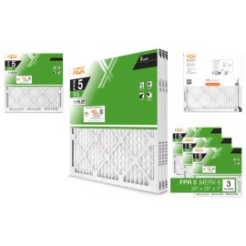 HDX HDX3P5-012525 3-Pack Standard Pleated Air Filter 25x25x1, Air Filters Replacement FPR 5 MERV 8