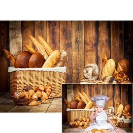 YongFoto Bakery Baking Backdrop 5x3ft Bread Basket Vintage Wood Wall Photography Background Baby Shower Birthday Party Banner Baby Baker Portrait Photoshoot Wallpaper Photo Studio Booth Props