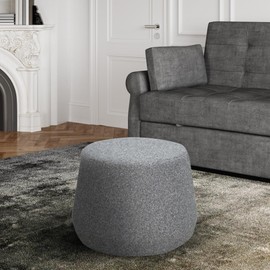 LifeStyle Solutions 24” Waverly Ottoman Round Soft Sherpa Bench, Stationary Ottomans, Backless Chair, Footrest for Living Room, Footstool Office, Bedroom, Padded Seat, Marled Gray