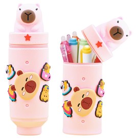 SKIPTHYBER Capybara Federmäppchen Niedliches Mäppchen Silikon Kinder Schreibwaren Tasche 2-in-1 Pencil Case Tischstifthalter Kawaii Federtasche Cartoon Federmäppchen,für Schule Home Office Supplies