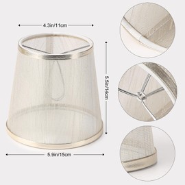 YISUN Crystal Chandelier Mini Lamp Shade 5.5-inch, Bell, Clip On, Champagne Organza (Set of 6, Gold)