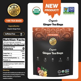 Buddha Teas - Organic Ginger Root Tea Bags - For Health & Wellbeing - With Antioxidants & Minerals - Clean Ingredients - Caffeine Free - OU Kosher & Non-GMO - 100 Non-String Tea Bags (Pack of 1)