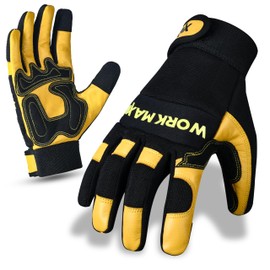 WORKMAXX Gardening Working Gloves Garden Thorn Proof Flexible Heavy Duty Leather Mechanic Utility Dexterity Breathable Construction Gloves for Work Mens Women (MUSTARD, LARGE)