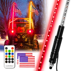 DREAMIZER 2PCS 3FT LED Whip Lights for UTV ATV - LED Spiral Whip Lights with USA Flags for Side by Side for RZR Can-Am X3 Ranger Wrangler JK - 2Pcs,3Ft
