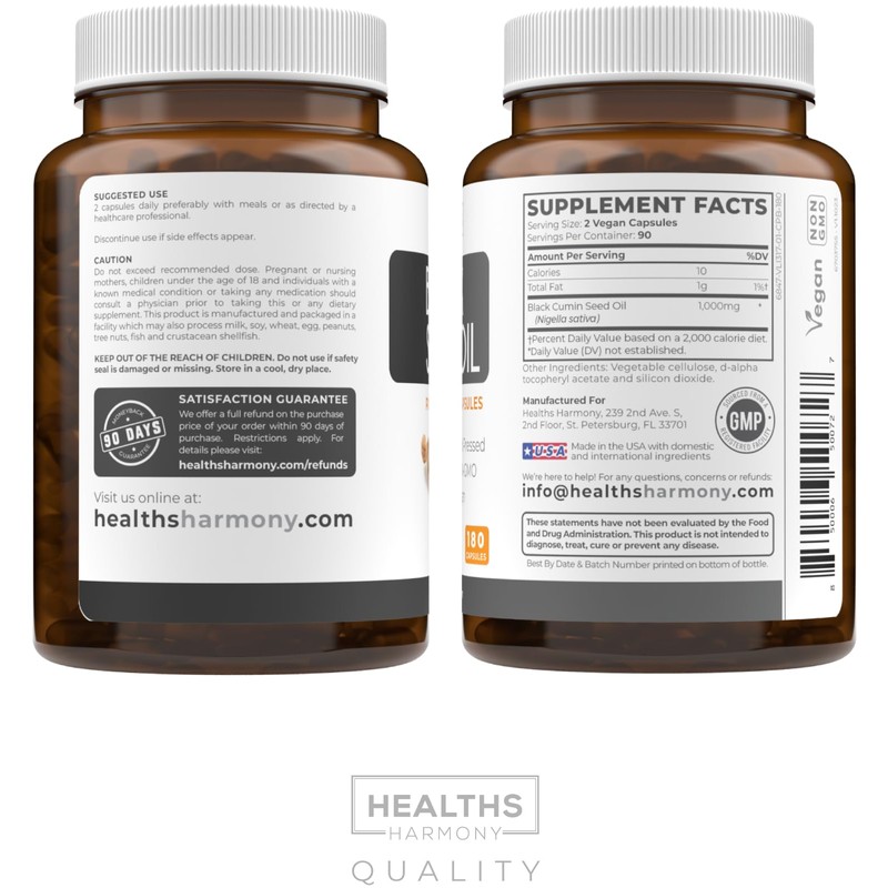 Black Seed Oil - 180 Softgel Capsules (Non-GMO & Vegan)