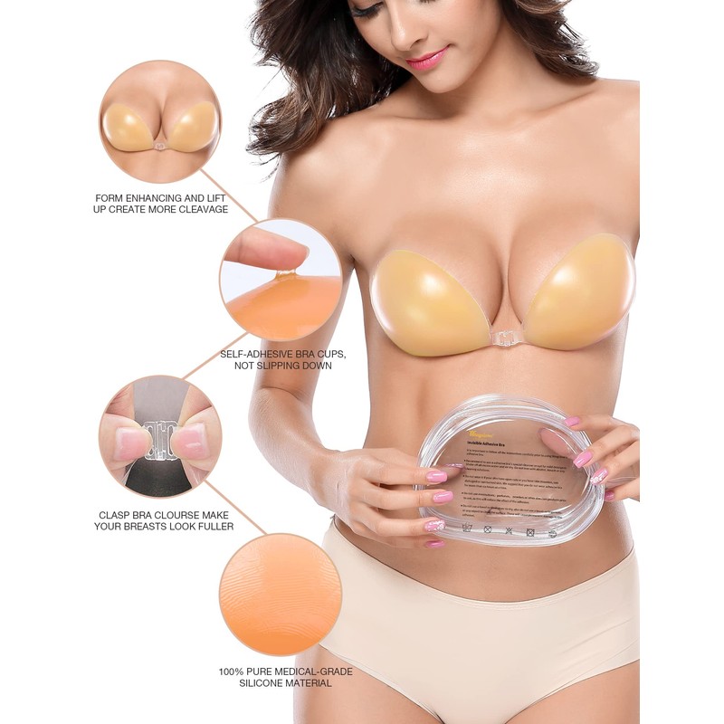 Wingslove Adhesive Bra Sticky Strapless Push up Invisible Reusable Self
