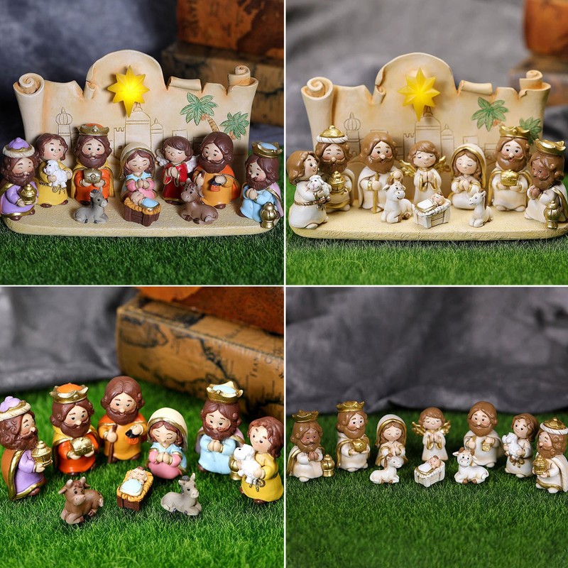 Colorful Nativity Scene Figurine Set Cute Animals Rugged Lightweight Reliable