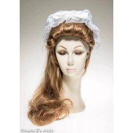 Franco Colonial Mob Cap White Chiffon & Poly Satin Ruffled Bonnet With Bow Costume Hat