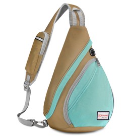 ZOMAKE Sling Small Backpack Walking The Dog - Sling Bags for Men Women,Crossbody Sling Bag for Sports,Outdoor and Traveling Healthy Chest Bag Small for Boys,Girls(Brown/Cyan)