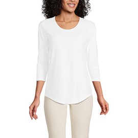 Lands' End Women's 3/4 Sleeve Lightweight Jersey Shirttail Tee X-Large White