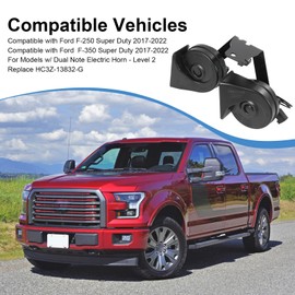 Horn Assembly with Bracket Dual Note Electric Horn Level 2 Compatible with Ford F250 F350 Super Duty 2017-2022 Replaces# HC3Z-13832-G