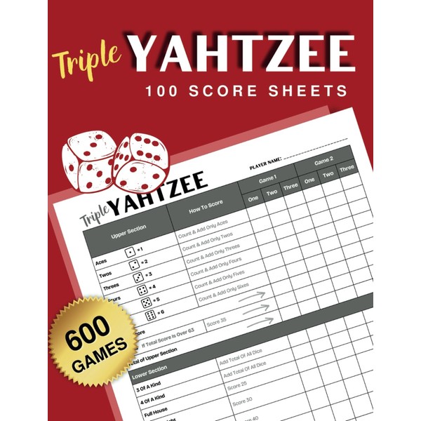 Triple Yahtzee Score Sheets: 600 Games on 100 Pages -