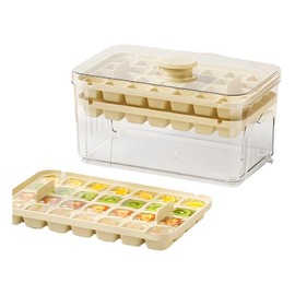 Ice Tray、Ice Cube Tray, Square Ice with Airtight Lid (56 Pieces),Transparent Ice/Fruit Ice Dual Use, Easy Removal (Cream Yellow)