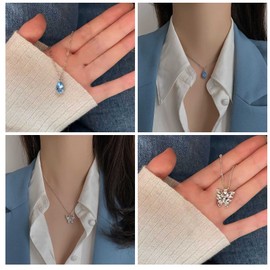 Wendalern Layered Butterfly Necklace Blue Crystal Tears Pendant Necklace Layering CZ Butterfly Chain Necklace Delicate Diamond Butterfly Tears Necklace Jewellery for Women, Metal, Diamond