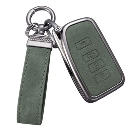 YO&YOYE Compatible with Lexus Key Fob Cover with Keychain Leather Key Case Protector Fit for RX ES GS LS NX RS GX LX RC LC (Model 1, Green)