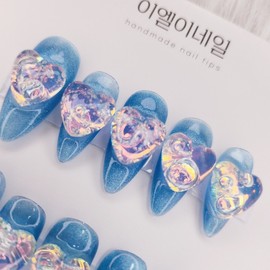 ✨️Popular✨️Bubble Heart Magnetic Gel Nail Tip - Short Nose Pin / ✨️인기✨️버블하트 자석젤네일팁 - 숏코핀