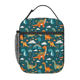 ainori Reusable Dinosaur Lunch Box for Men Kids Girls Boys Women Adult, Insulated Cute Dino Lunch Bag,Polyester Cooler Handbags Case for School Picnic Work Travel Beach or Hiking (Dark Green)
