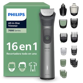 Philips Multigroom Serie 7000 Recortadora 16 en 1 para hombre Con cuchilla para barba, recortador de vello para nariz y orejas, recortadora corporal, peine ajustable para barba y cabello, y peine de precisión premium 16 piezas MG7931/30