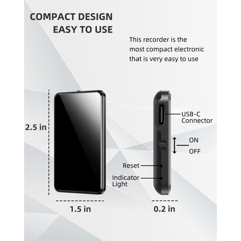 128GB(9200Hour) Voice Recorder, 3072Kbps Voice Activated Recorder,Audio Recorder with Magnetic