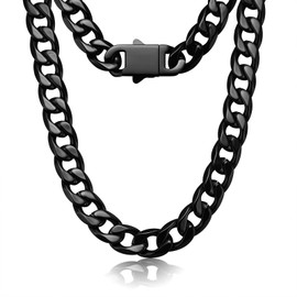11 mm Cuban Link Chain for Men Silver Chains for Men, 316L Stainless Steel and 925 Sterling Silver Filled, Chain Necklace for Man, Available In 20/22/24/26/28/30 Inches, Black Silver Mens Necklaces,