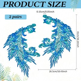 MAYJOYDIY 4 Stück Blaue Pailletten Stickerei Phönix Pfauenfederschwanz Applikation 41×26cm Feder Nähflicken Mit Pailletten Für Hochzeitskleid Abendkleid Hut Kissen Vorhang Tischdecke