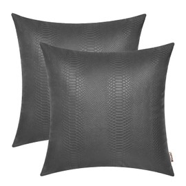 BRAWARM Charcoal Gray Leather Throw Pillows 16 X 16 Inches, Snake Leather Pillow Covers Pack of 2, Faux Leather Decorative Pillow Covers for Couch Living Room Garden Bed Sofa Home