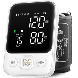 Blood Pressure Monitor Upper Arm Machine Accurate Adjustable BP Cuff Kit Led Backlit Display 2 Users 240 Sets Memory Includes Storage Bag White