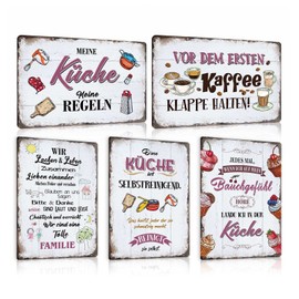 Set of 5 Retro Tin Sign Kitchen with Funny Saying - DIESE KÜCHE IST SELBSTREINIGEND - MEINE KÜCHE MEINE REGELN - Vintage Metal Wall Sign Kitchen Decoration as a Gift and Family Sign 20 x 30 cm