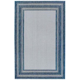 Liora Manne CARMEL Indoor/Outdoor Power Loomed Synthetic Blend Low Profile Area Rug - Transitional Border Global Colorful (Multi Border Navy) (7'10" x 9'10")