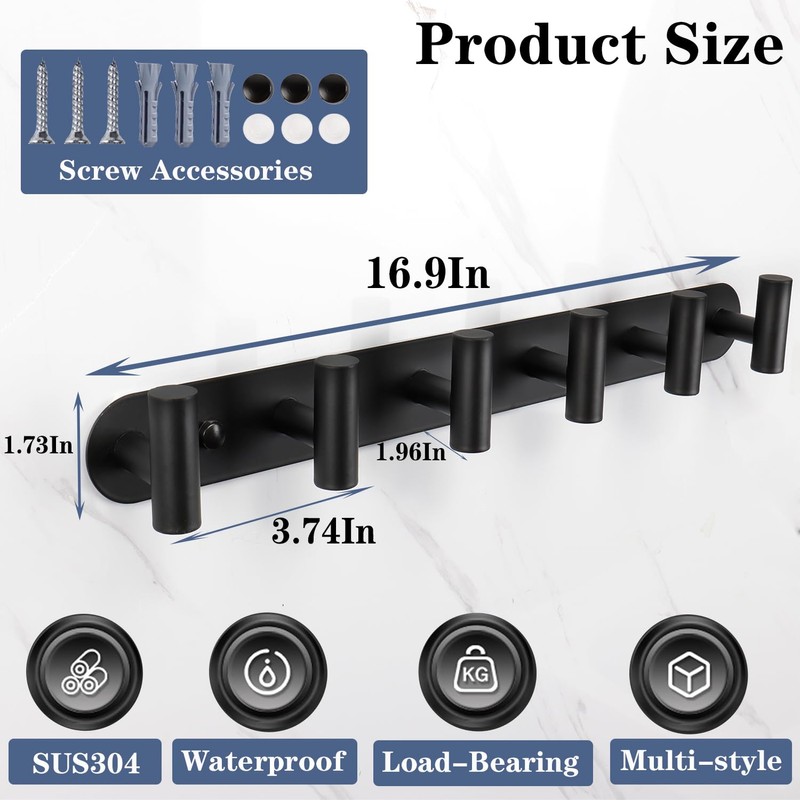 Vanloory Coat Hook Rack, Wall Mounted Coat Rack with 12
