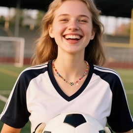 Miss Chipmunk Soccer Colorful Initial Beaded Necklaces for Women,14K Gold Plated Sport Accessories Letter Necklace Trendy Jewelry Gifts Birthday(Letter I)