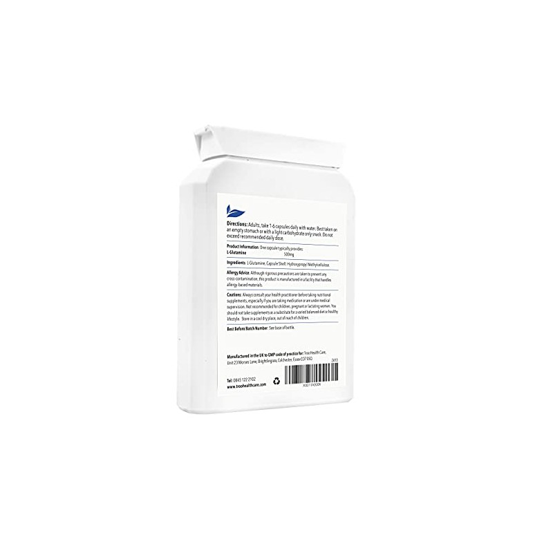 L-Glutamine Supplement (500mg) - 90 High Strength Capsules - Targeted