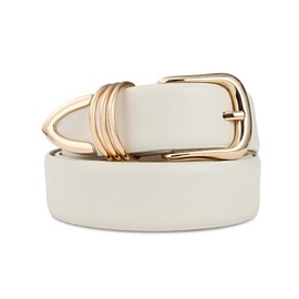 RISANTRY Women's White Belts with Gold Buckle Elegant Leather Waist Belt Ladies Belts for Jeans Dress & Casual Wear