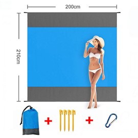 JZS Sand Free Beach Blanket, Oversized Lightweight Waterproof Large Picnic Mat with Storage for Travel Camping Hiking Picnic with 4 Corner Pockets(Blue)