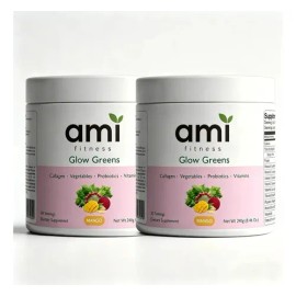 2pcs Polvo Ami Fitness Glow Green Colágeno Probióticos Jugo                                                                                           