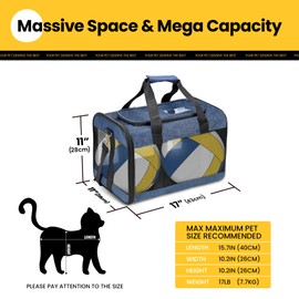 Conlun Cat Carrier Airline Approved, Soft-Sided Dog Carrier with Inner Safety Leash, Pet Transport Carrier for Small-Medium Cats Puppies up to 15 Lbs, Collapsible Travel Kitten Carrier Bag -Blue M