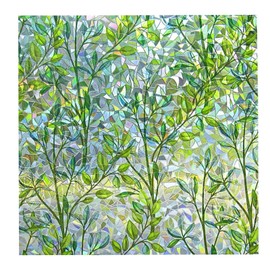 Qianly Privacy Window Film Static Cling Leaf Rainbow Sticker Decorative for Home