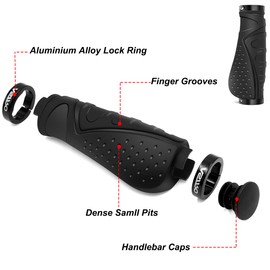 HNOOM Bike Handlebar Grips Non-Slip Rubber Bike Grips with Aluminum Lock Ergonomic Mountain Bike Grips 22.2 mm MTB Grips Universal Cycle Handlebar Grips for Scooters/BMX/Road Mountain (Black)