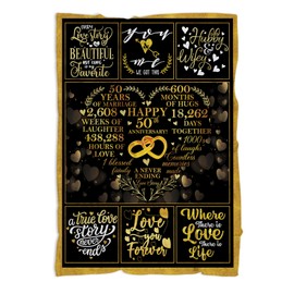MUCHNEE 50th Wedding Anniversary Blanket Gift for Him Her, Romantic Gift for Wife Husband, Anniversary Marriage Gift for Couple, Happy 50th Anniversary Present for Girlfriend Boyfriend 50"x60"