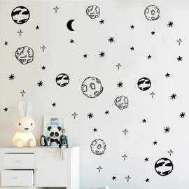 Melissalove Planet Wall Sticker Kids Room Removable DIY Solar System Wall Decor Decals Astronomy Nursery Art Stickers Space Decoration ZB578 (Black)