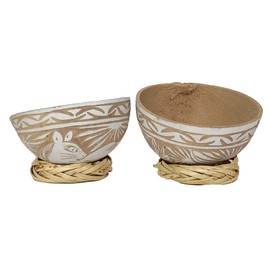 The Curated Pantry Mezcal Jicaras (Small, Shot Glass Size) - Holds 2-3 Ounces - Hand-carved from Mexico with Natural Fiber Base (White, 2)