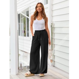LILLUSORY Linen Wide Leg Pants Womens Palazzo Flowy Beach Vacation 2025 Summer Spring Fashion Outfits Clothes Clothing Trendy Skirt Cruise High Waisted Bohemian Travel Trousers with Pockets Black