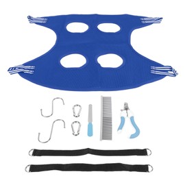 Dog Grooming Hammock Set Breathable Safe Restraint Bag Pet Grooming Sling with Nail Clipper Comb for Puppy Cat Blue 10 Piece Set M